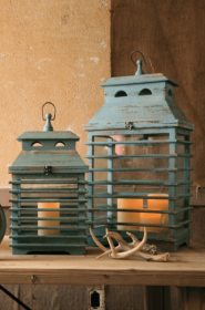 Set Of Two Vintage Blue Shutter Lanterns