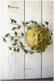 Wall Hanging Wind Blown Sun Face With Clay Leaves