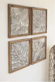 Set Of 4 Framed Tropical Pressed Metal Tiles 18" X 18"T