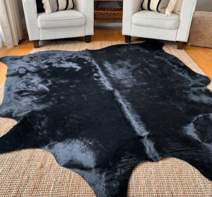 6x7 Feet Black Cowhide Handmade Area Rug