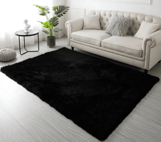 5x7 Feet Black Soft Plush Fluffy Shag Thick Area Rug