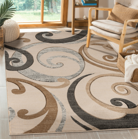 3'8" x 5'6" Beige Swirls Hand-Carved Soft Contemporary Rug