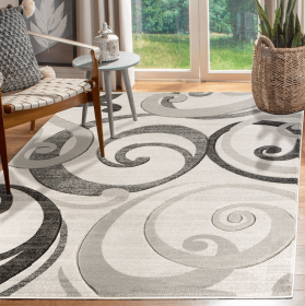 3'8" x 5'6" Grey Swirls Hand-Carved Soft Contemporary Rug