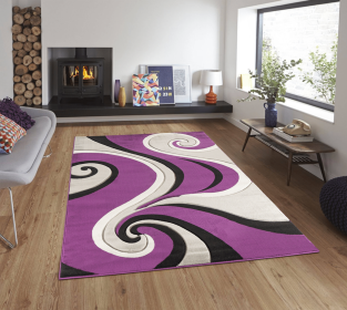 3'8" x 5'6" Purple Modern Swirls Hand-Carved Soft Rug