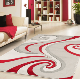 Red Silver Grey Swirls Modern Hand-carved Area Rug