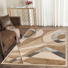 3'8" x 5'6" Beige Hand-Carved Geometric Soft Rug