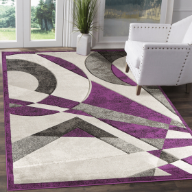 3'8" x 5'6" Purple Hand-Carved Geometric Soft Rug