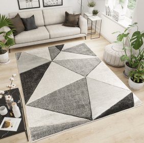 3'8" x 5'6" Grey Geometric Hand-Carved Soft Rug