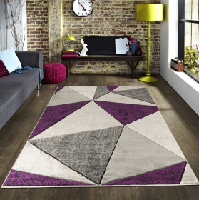 3'8" x 5'6" Purple Geometric Hand-Carved Soft Rug