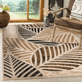 Beige Grey Nature Leaf Modern Hand-carved Area Rug