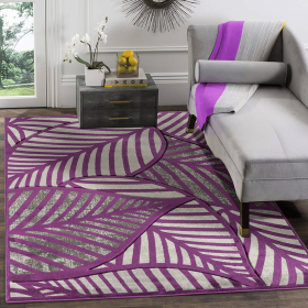 3'8" x 5'6" Purple Leaf Hand-Carved Soft Rug