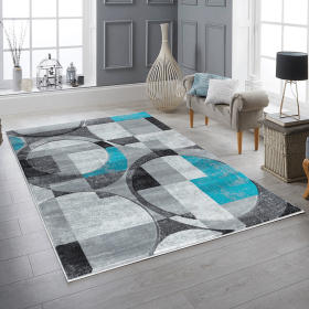 Blue Grey Geometric Modern Hand-carved Area Rug