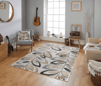 Beige Grey Nature Leaf Modern Hand-carved Soft Area Rug