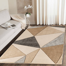 8x10 Beige Geometric Hand-Carved Soft Rug