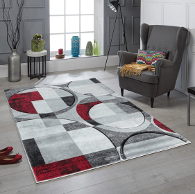 Red Grey Geometric Modern Hand-carved Area Rug