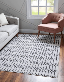 10x14 Feet White Grey Modern Geometric Trellis Boho Area Rug