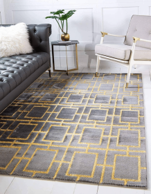 5x8 Feet Grey Gold Geometric Modern Glam Silky Area Rug