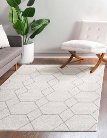 5x8 Feet Ivory Grey Geometric Trellis Modern Area Rug