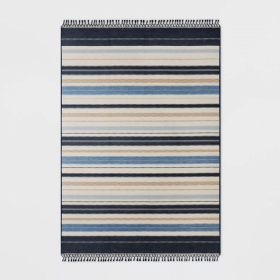 7x10 Feet Navy Beige Textural Stripe Outdoor Area Rug