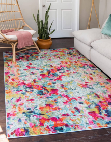 8x10 Feet Blue Pink  Abstract Modern Colorful Vibrant Rug