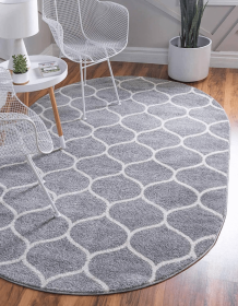 8x10 feet Grey Ivory Trellis Modern Stripe Oval Area Rug