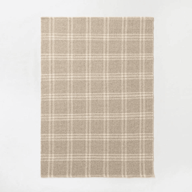 5x7 Feet Beige Tan Plaid Hand Woven Wool/Cotton Area Rug