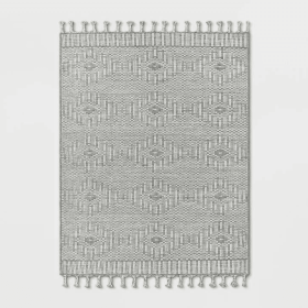 5x7 Feet Ivory Grey Diamond Indoor Outdoor Area Rug