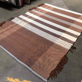 5x7 Feet Plaid Brown Natural Flatweave Wool Cotton Area Rug