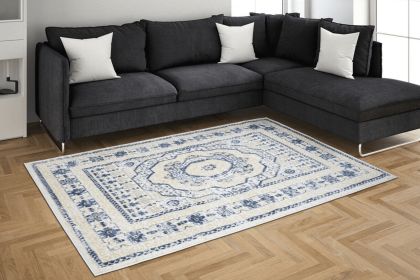 5x7 Feet Ivory Blue Medallion Traditional Oriental Area Rug