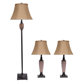 Lalia Home Homely Traditional Valdivian 3 Piece Metal Lamp Set (2 Table Lamps, 1 Floor Lamp)