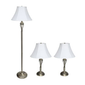 Lalia Home Perennial Roma Classic 3 Piece Metal Lamp Set (2 Table Lamps, 1 Floor Lamp)