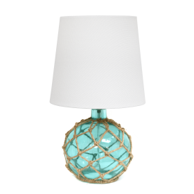 Lalia Home Maritime Medium Coastal Fisherman's Shoreside Colored Glass Rope Table Lamp with White Fabric Empire Shade