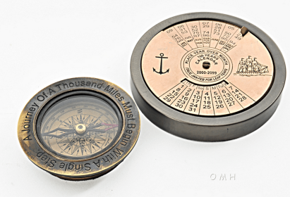 2-Piece Nautical DÃ©cor Set featuring a 100-Year Calendar & Compass