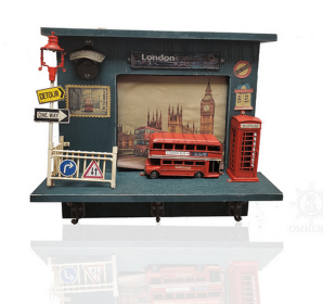 Vintage London Double-Decker Bus-Detailed Shadow Box with Keychain Hooks and Bottle Opener