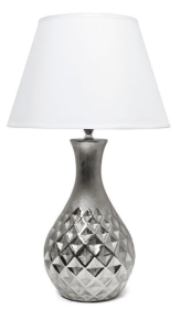 Elegant Designs Juliet Ceramic Table Lamp with Metallic Silver Base and White Fabric Shade