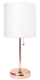 LimeLights Rose Gold Stick Lamp with USB charging port and Fabric Shade