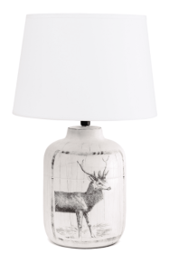 Simple Designs Rustic Deer Buck Nature Printed Ceramic Farmhouse Accent Table Lamp with Fabric Shade