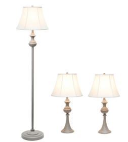 Elegant Designs Traditionally Crafted 3 Pack Lamp Set (2 Table Lamps, 1 Floor Lamp)