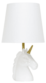 Simple Designs Sparkling Gold and White Unicorn Table Lamp