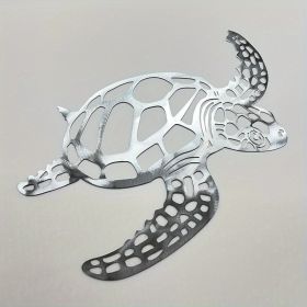 1pc, Metal Sea Turtle Ornament Beach Theme Decor Wall Art Decorations Wall Hanging For Indoor Living Room Decor - Silvery - 11.81inch√ó11.02inch