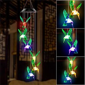 LED Colorful Solar Power Wind Chime Crystal Hummingbird Butterfly Waterproof Outdoor Windchime Solar Light for Garden outdoor - 01 - China