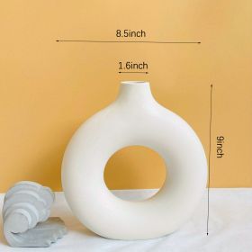 1pc; White Ceramic Vase White Vases For Decor; Modern Home Decor Vase; Boho Vases For Decor; Circle Vase; Round Vase; Donut Vase; Decorative Vase - Iv