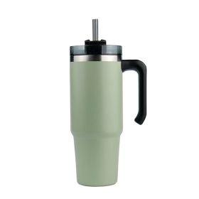 30oz 20oz Handle Vacuum Thermal Mug Beer Cup Travel Car Thermo Mug Portable Flask Coffee Stainless Steel Cups With Lid And Straw - 600ml - Green