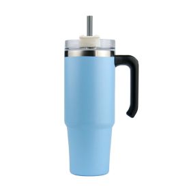 30oz 20oz Handle Vacuum Thermal Mug Beer Cup Travel Car Thermo Mug Portable Flask Coffee Stainless Steel Cups With Lid And Straw - 600ml - Light Blue