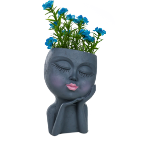 Resin Flower Pot Vase Artistic Sculpture Head Planter Flower Pot - grey