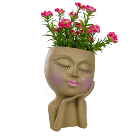 Resin Flower Pot Vase Artistic Sculpture Head Planter Flower Pot - yellow