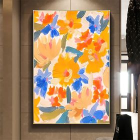 Handmade Oil Painting Canvas Wall Art Decor Original Orange Flower Painting Abstract Floral Painting Living Room Hallway Bedroom Luxurious Decorative