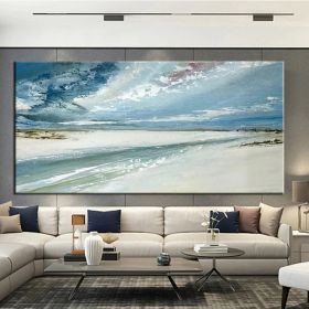 Hand Painted Oil Paintings Abstract Seascape Painting Beach Ocean  Living Room Hallway Luxurious Decorative Painting - 50x100cm - 01