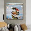 Hand Painted Oil Painting Canoe oil Paintings Nordic Seascape-Hand-Painted- Colorful Boats Oil Painting-Wall Art Handmade- For Home Decoration - 70x70