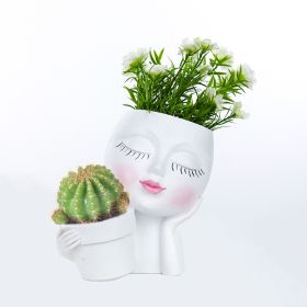 Resin Flower Pot Vase Artistic Sculpture Head Planter Flower Pot - White